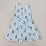 GSD1944 Flower Bows Blue Yoga Girl's Dress Onesie