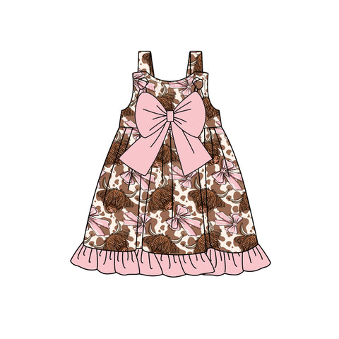 Preorder 02.11 GSD1945 Western Cow Bows Pink Girl's Dress