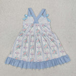 GSD1946 Flower Cake Bows Blue Girl's Dress