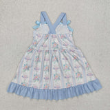 GSD1946 Flower Cake Bows Blue Girl's Dress