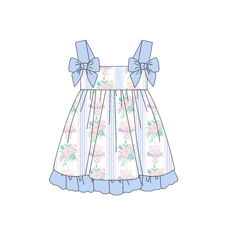 Preorder 02.11 GSD1946 Flower Cake Bows Blue Girl's Dress