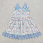 GSD1946 Flower Cake Bows Blue Girl's Dress