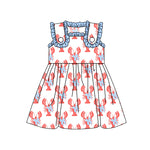 Preorder 02.12 GSD1955 Summer Crawfish Bows Blue Girl's Dress