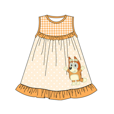 Preorder 02.14 GSD1971 Cartoon Blue Dog Orange Girl's Dress