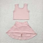 GSD1977 Solid Color Pink Yoga Girls Skorts Set