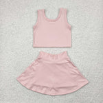 GSD1977 Solid Color Pink Yoga Girls Skorts Set