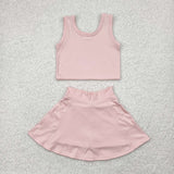GSD1977 Solid Color Pink Yoga Girls Skorts Set