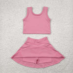 GSD1978 Solid Color Dark Pink Yoga Girls Skorts Set