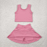 GSD1978 Solid Color Dark Pink Yoga Girls Skorts Set