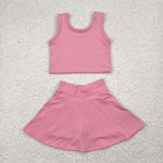 GSD1978 Solid Color Dark Pink Yoga Girls Skorts Set