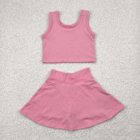 GSD1978 Solid Color Dark Pink Yoga Girls Skorts Set