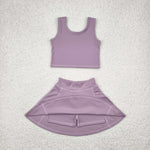 GSD1980 Solid Color Grey Yoga Girls Skorts Set