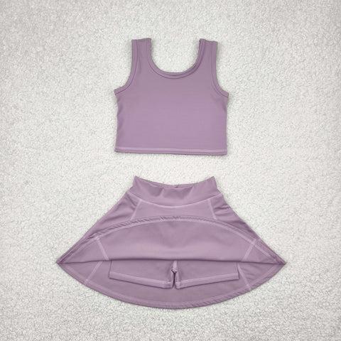 GSD1980 Solid Color Grey Yoga Girls Skorts Set