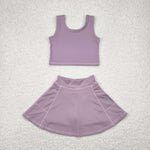 GSD1980 Solid Color Grey Yoga Girls Skorts Set