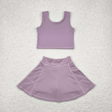 GSD1980 Solid Color Grey Yoga Girls Skorts Set