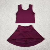 GSD1981 Claret Yoga Girls Skorts Set