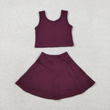 GSD1981 Claret Yoga Girls Skorts Set