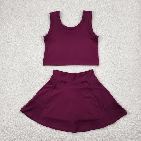 GSD1981 Claret Yoga Girls Skorts Set