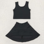 GSD1982 Solid Color Black Yoga Girls Skorts Set