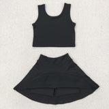 GSD1982 Solid Color Black Yoga Girls Skorts Set
