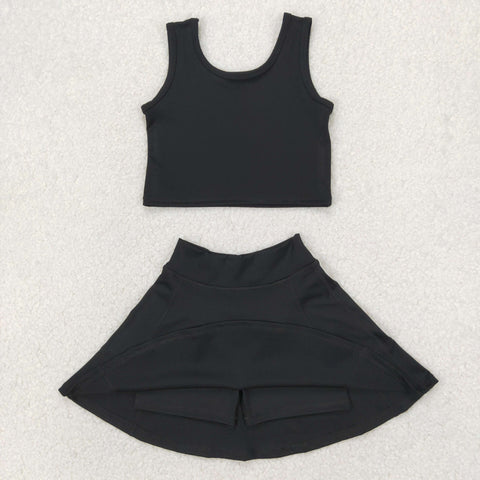 GSD1982 Solid Color Black Yoga Girls Skorts Set