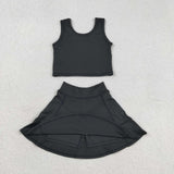 GSD1982 Solid Color Black Yoga Girls Skorts Set