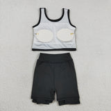 GSD1982 Solid Color Black Yoga Girls Skorts Set