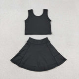 GSD1982 Solid Color Black Yoga Girls Skorts Set