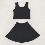 GSD1982 Solid Color Black Yoga Girls Skorts Set