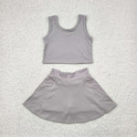 GSD1983 Solid Color Grey Yoga Girls Skorts Set