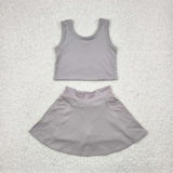 GSD1983 Solid Color Grey Yoga Girls Skorts Set