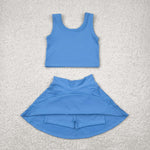 GSD1985 Solid Color Blue Yoga Girls Skorts Set