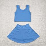 GSD1985 Solid Color Blue Yoga Girls Skorts Set