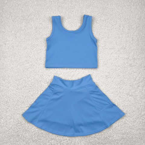 GSD1985 Solid Color Blue Yoga Girls Skorts Set