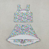GSD1988 Flower Floral Yoga Girls Skorts Set