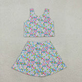 GSD1988 Flower Floral Yoga Girls Skorts Set