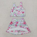 GSD1989 Flower Floral Purple Yoga Girls Skorts Set