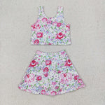 GSD1989 Flower Floral Purple Yoga Girls Skorts Set