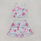 GSD1989 Flower Floral Purple Yoga Girls Skorts Set