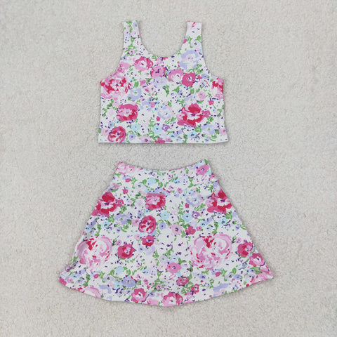 GSD1989 Flower Floral Purple Yoga Girls Skorts Set