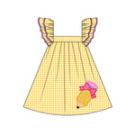 Preorder 03.02 GSD2012 Back To School Pencil Bows Yellow Plaid Girl's Dress