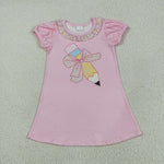 GSD2017 Back To School Pencil Bows Pink Girl's Dress