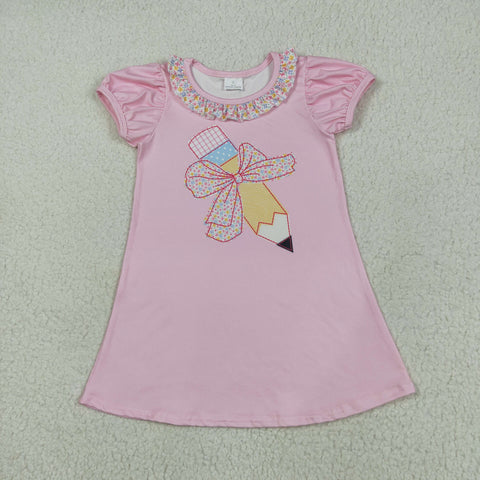 GSD2017 Back To School Pencil Bows Pink Girl's Dress