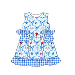 Preorder 03.05 GSD2030 USA Flag Bows Blue Plaid Girl's Dress