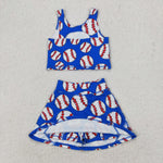 GSD2040 Baseball Blue Yoga Girls Skorts Set
