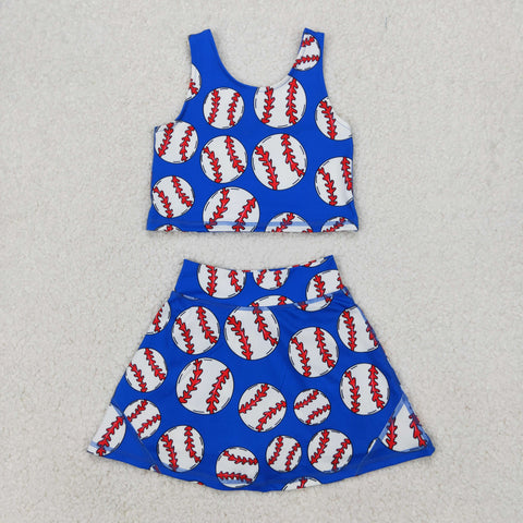 GSD2040 Baseball Blue Yoga Girls Skorts Set