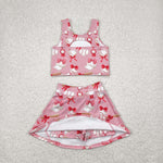 GSD2044 Baseball Bows Red Yoga Girls Skorts Set