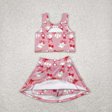 GSD2044 Baseball Bows Red Yoga Girls Skorts Set