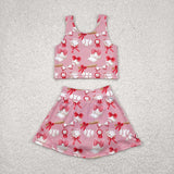 GSD2044 Baseball Bows Red Yoga Girls Skorts Set