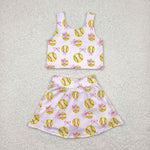 GSD2045 Softball Bows Yoga Girls Skorts Set